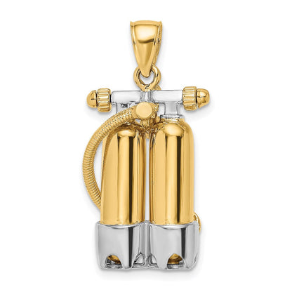 14K Gelb- und Rhodiumgold mit Rhodium 3-D Doppel-Taucherflaschen mit Luftschlauch Charm