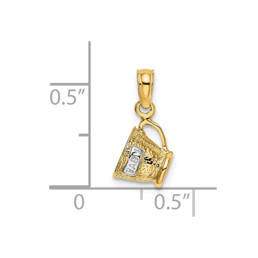 14K Gelb & Rhodium mit Rhodium 3-d Baby Cup Charm