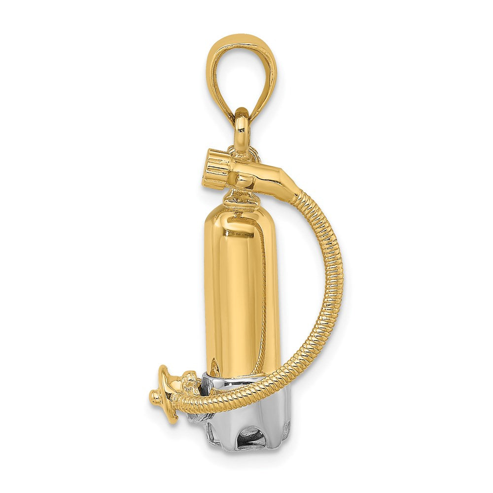 14K Gelb- und Rhodiumgold mit Rhodium 3-D-Einzel-Taucherflasche mit Schlauch-Charm