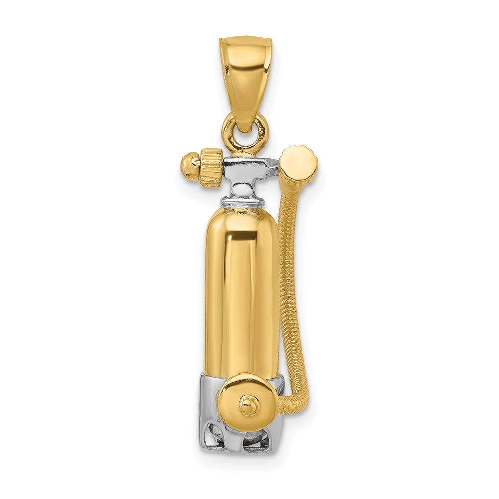 14K Gelb- und Rhodiumgold mit Rhodium 3-D-Einzel-Taucherflasche mit Schlauch-Charm