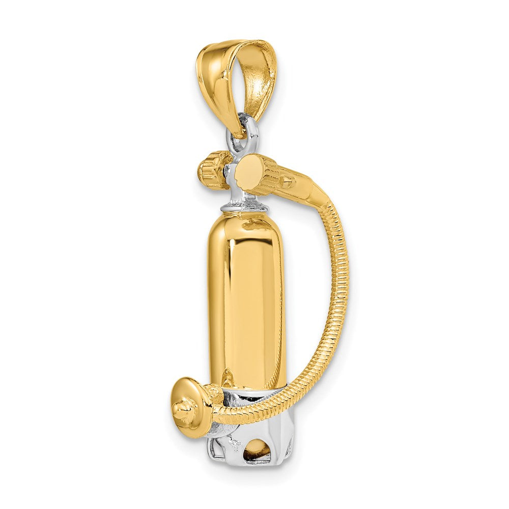 14K Gelb- und Rhodiumgold mit Rhodium 3-D-Einzel-Taucherflasche mit Schlauch-Charm