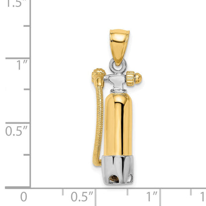 14K Gelb- und Rhodiumgold mit Rhodium 3-D-Einzel-Taucherflasche mit Schlauch-Charm