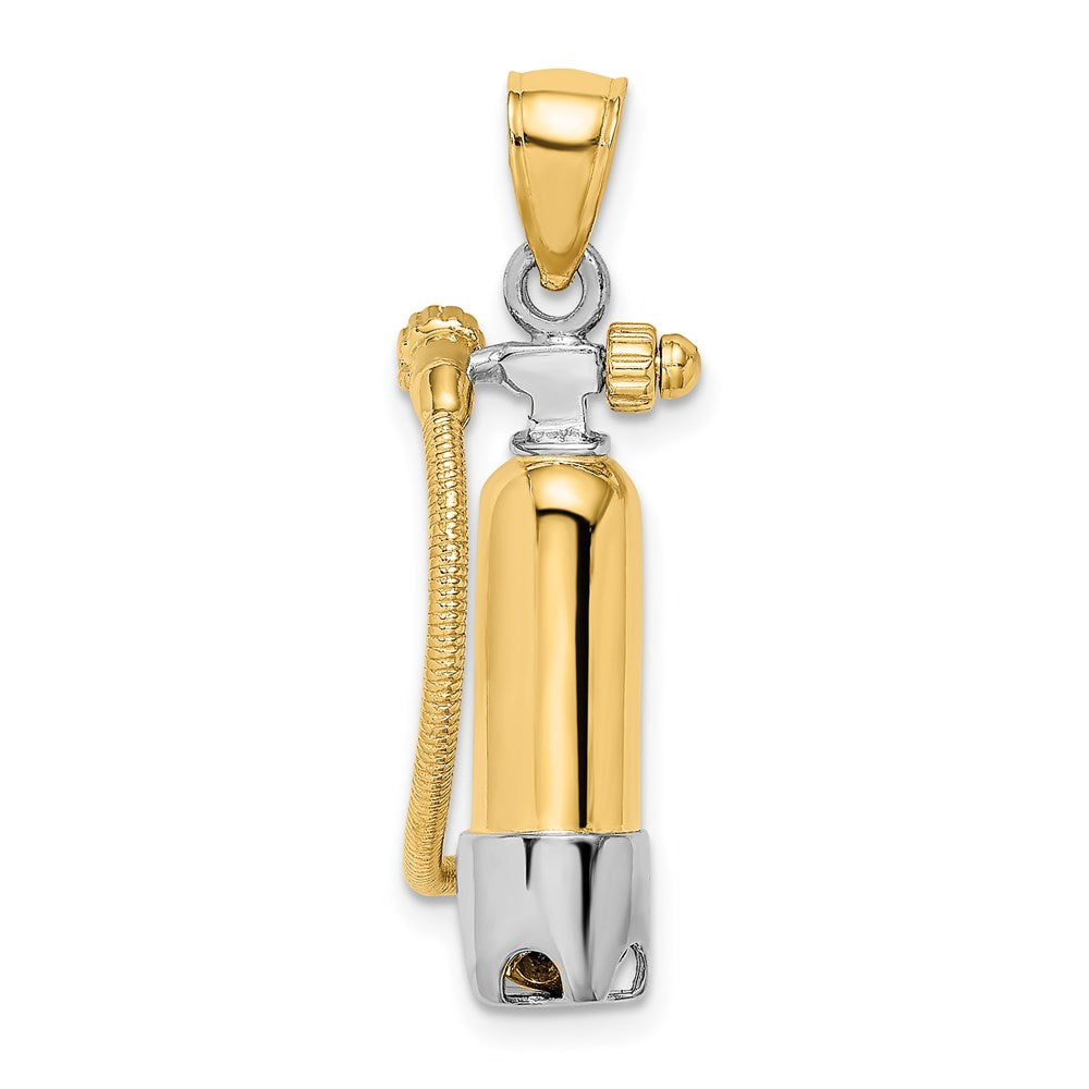14K Gelb- und Rhodiumgold mit Rhodium 3-D-Einzel-Taucherflasche mit Schlauch-Charm