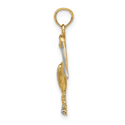 14K Gelb & Rhodium mit Weiß Standing Pelican Charm