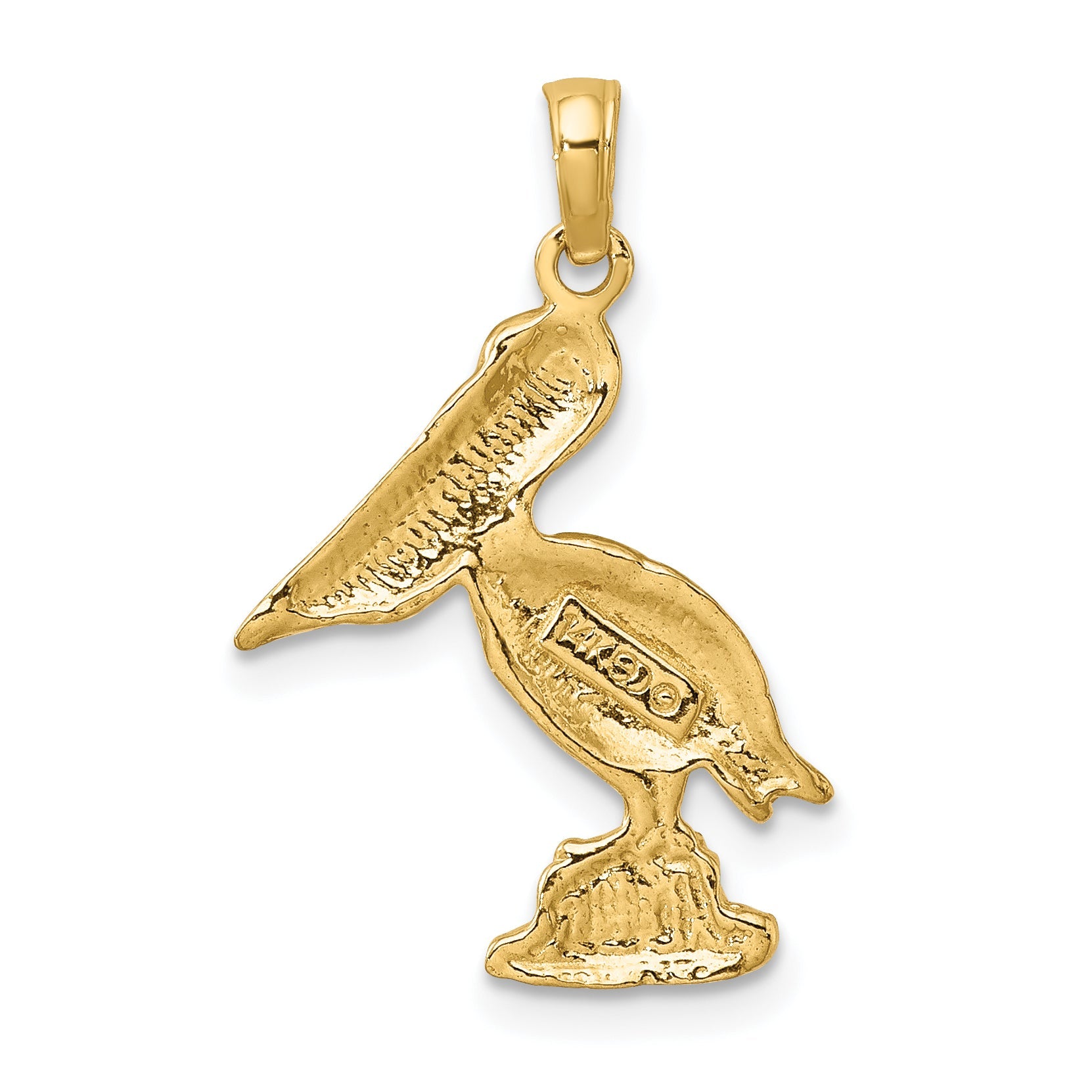 14K Gelb & Rhodium mit Weiß Standing Pelican Charm