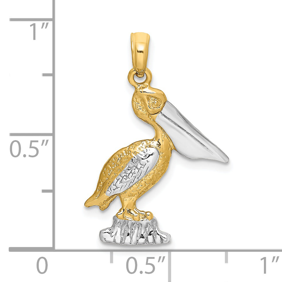 14K Gelb & Rhodium mit Weiß Standing Pelican Charm