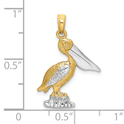 14K Gelb & Rhodium mit Weiß Standing Pelican Charm