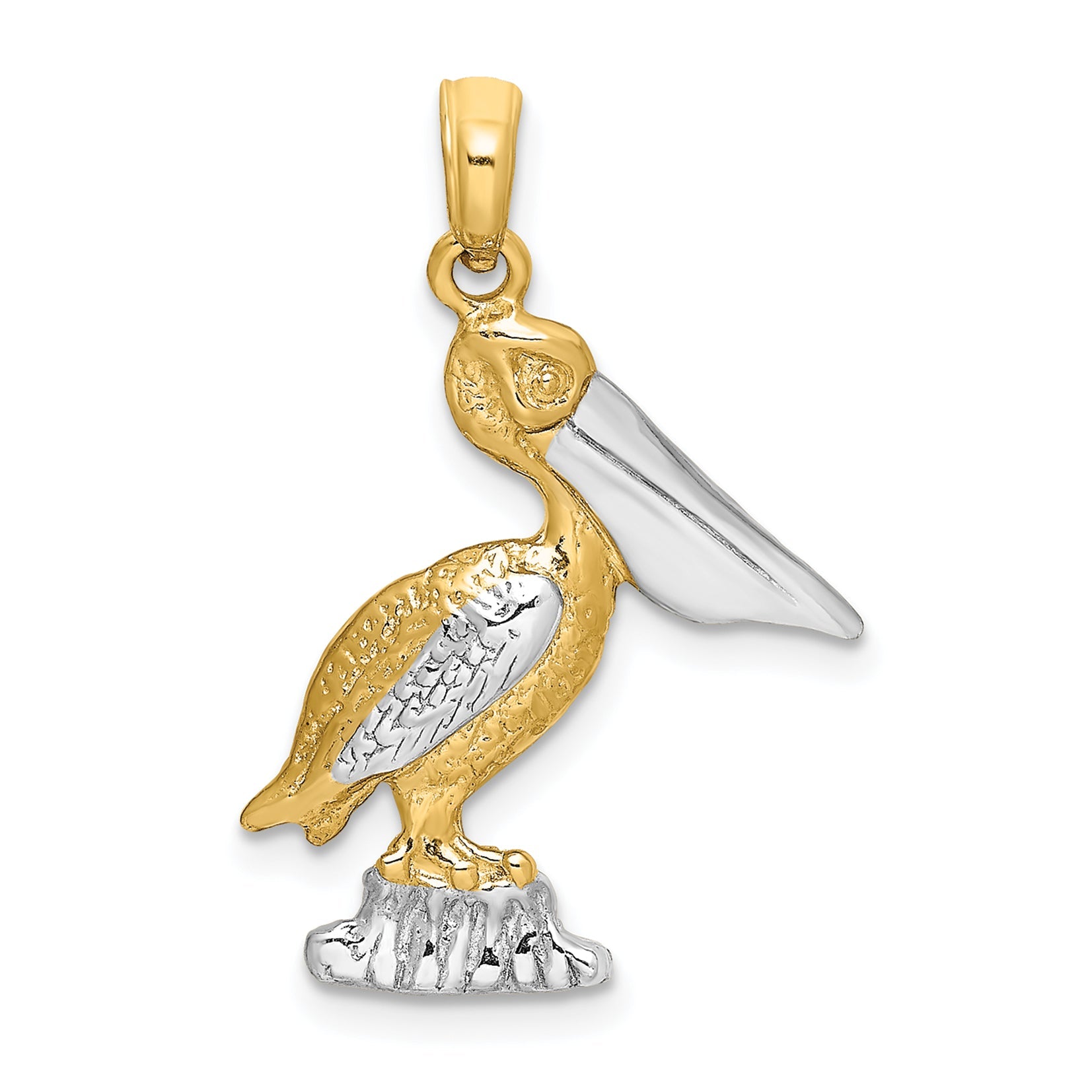 14K Gelb & Rhodium mit Weiß Standing Pelican Charm