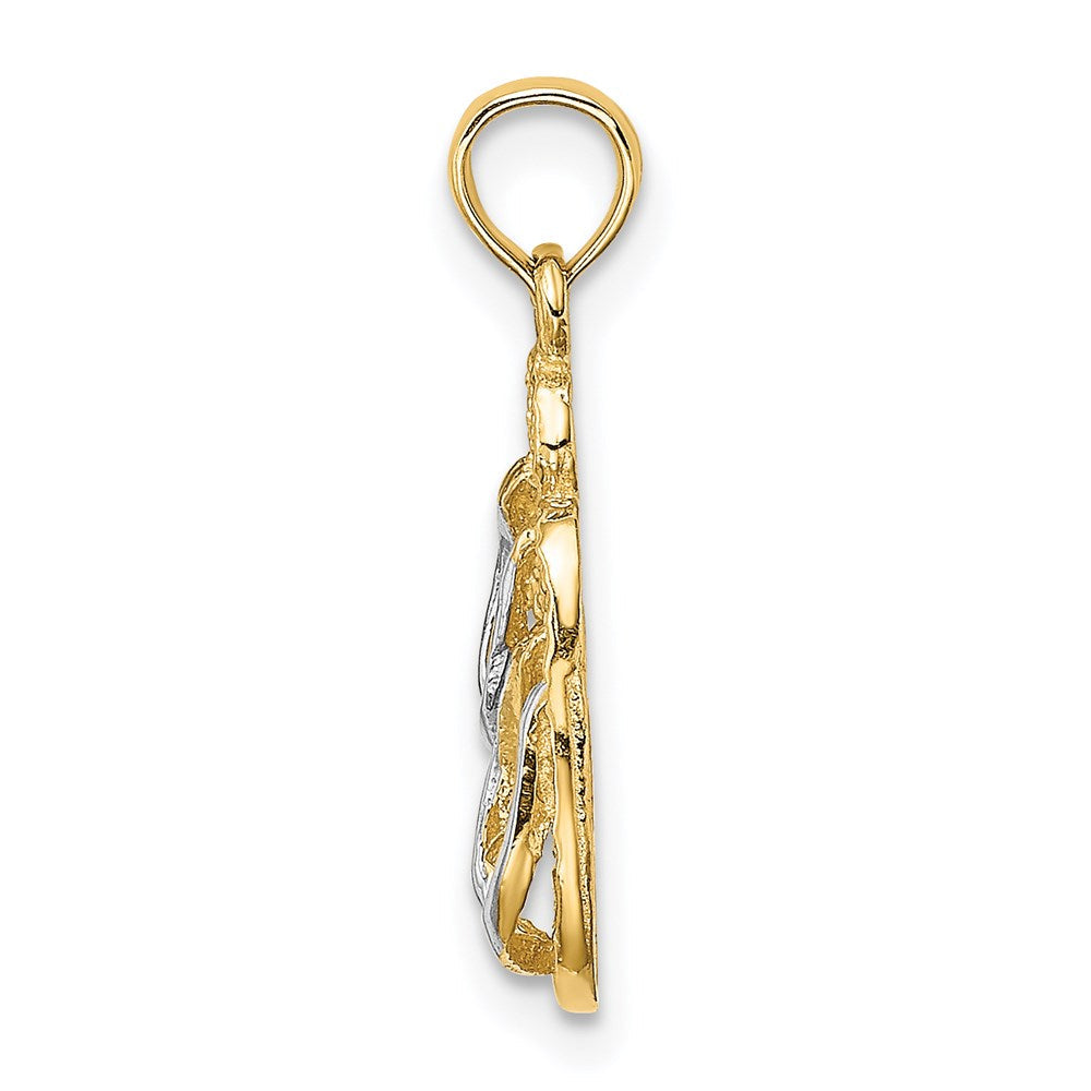 14K Gelb & Rhodium mit Weiß 3d Sanibel Island Doppelt Flip Flop Charm