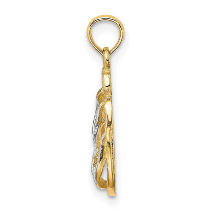 14K Gelb & Rhodium mit Weiß 3d Sanibel Island Doppelt Flip Flop Charm