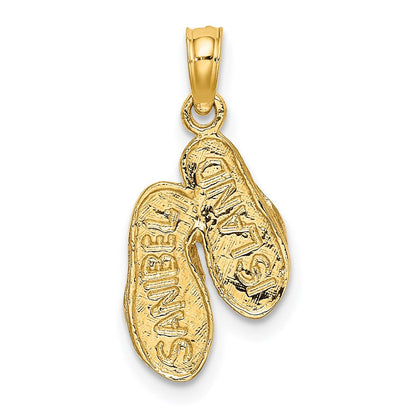 14K Gelb & Rhodium mit Weiß 3d Sanibel Island Doppelt Flip Flop Charm