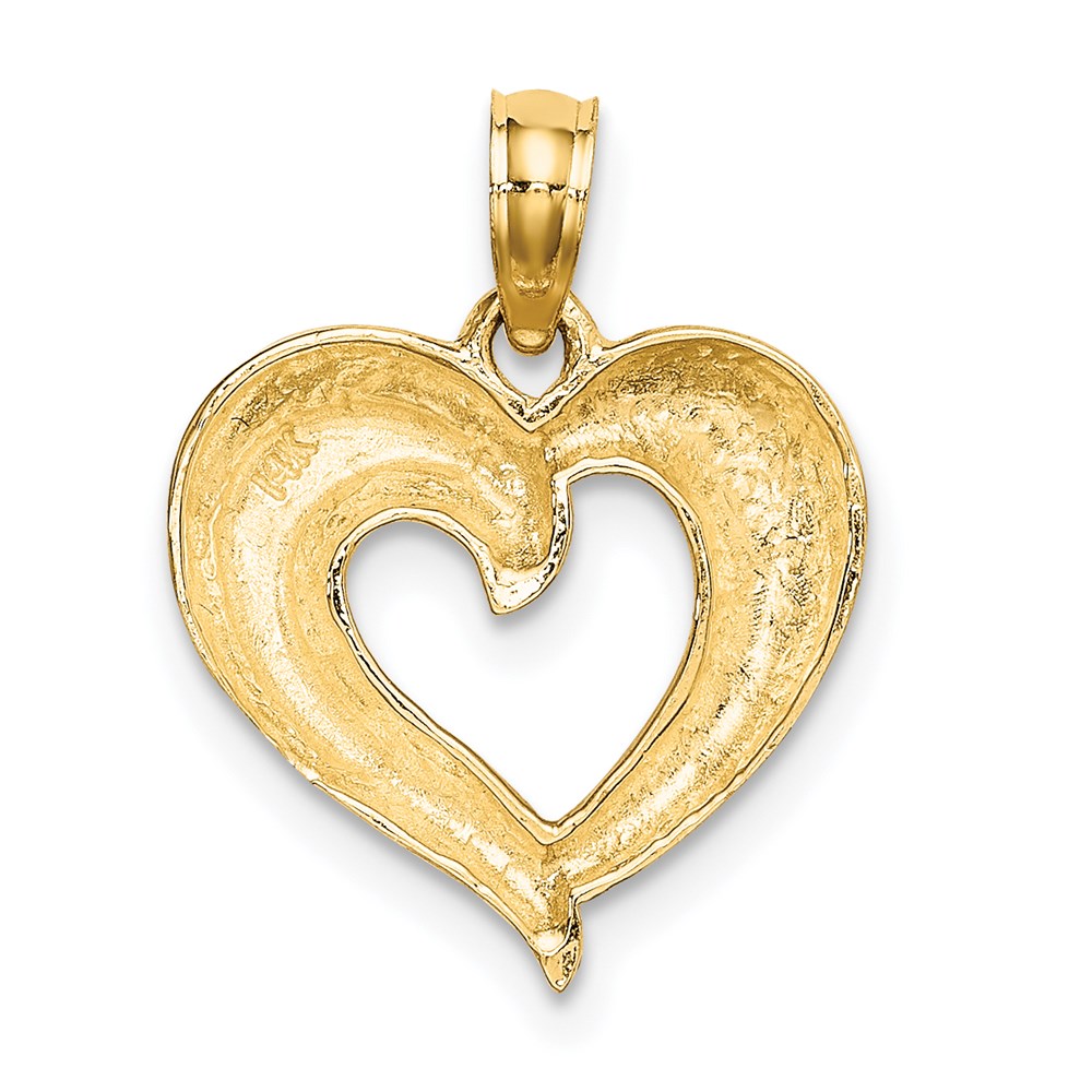 14K Gelb- und Rhodiumgold Charm in Herzform, poliert und texturiert, mit Rhodiumbeschichtung