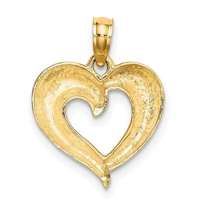 14K Gelb- und Rhodiumgold Charm in Herzform, poliert und texturiert, mit Rhodiumbeschichtung