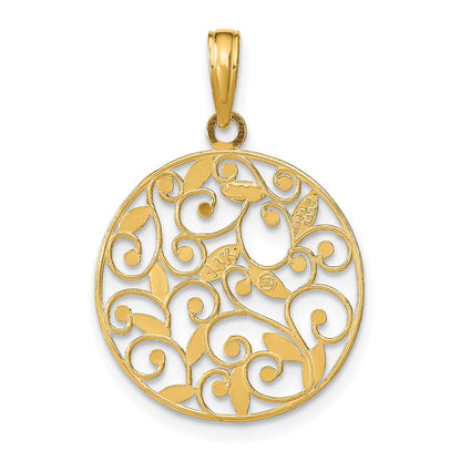 14K Gelb & Rhodium mit Rhodium Diamantiert Filigran Rund Charm