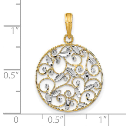 14K Gelb & Rhodium mit Rhodium Diamantiert Filigran Rund Charm