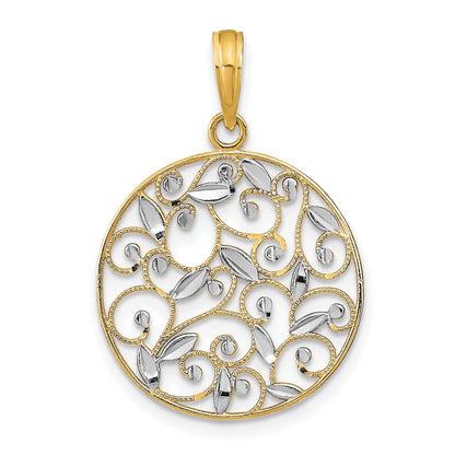 14K Gelb & Rhodium mit Rhodium Diamantiert Filigran Rund Charm