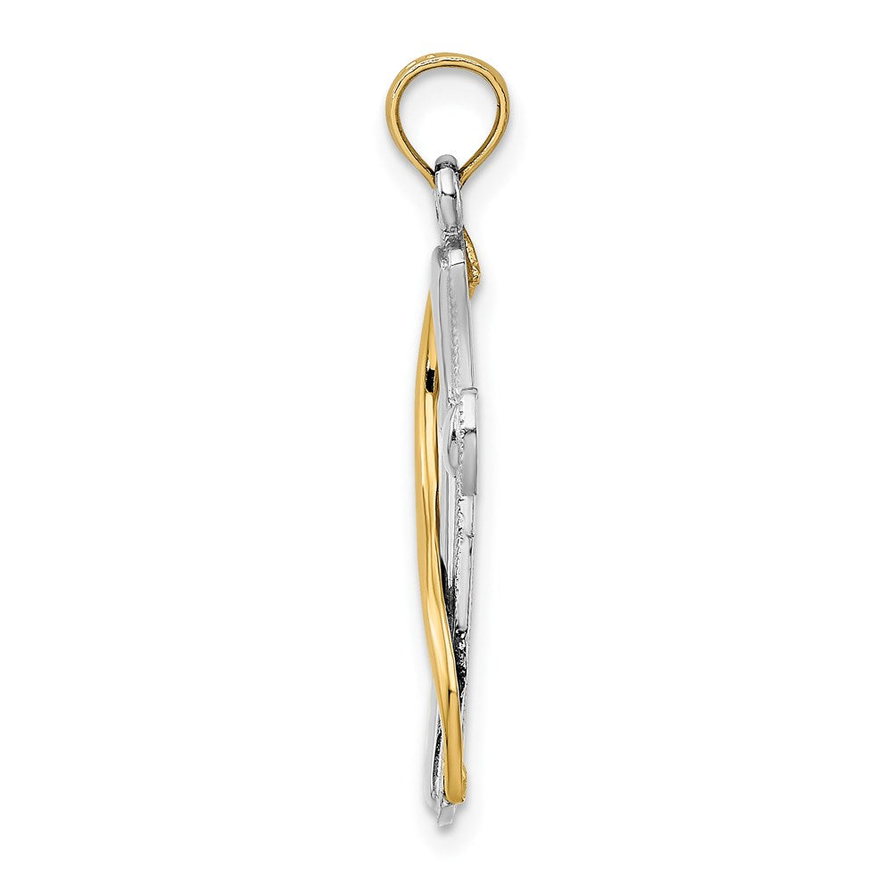 14K Gelb & Rhodium mit Rhodium Kreuz mit Drape Charm