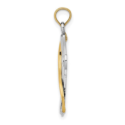 14K Gelb & Rhodium mit Rhodium Kreuz mit Drape Charm