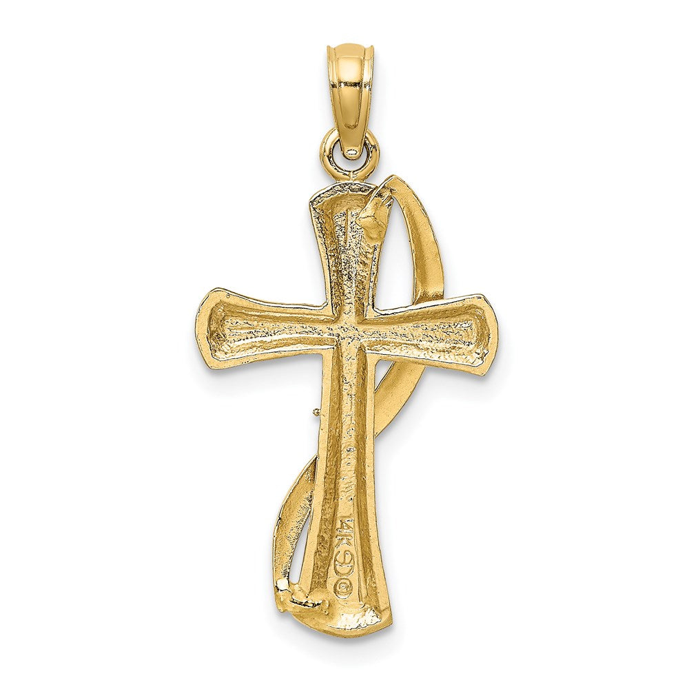 14K Gelb & Rhodium mit Rhodium Kreuz mit Drape Charm