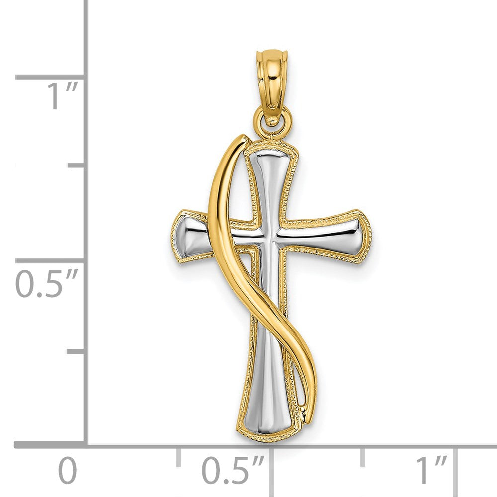 14K Gelb & Rhodium mit Rhodium Kreuz mit Drape Charm