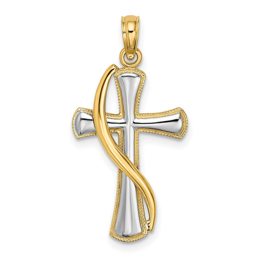14K Gelb & Rhodium mit Rhodium Kreuz mit Drape Charm