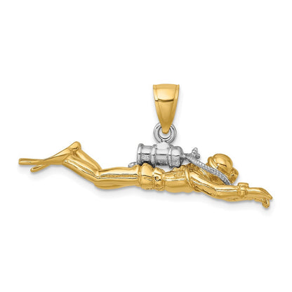 14K Gelb- und Rhodiumgold mit Rhodium 3-D Taucher-Charm (männlich)