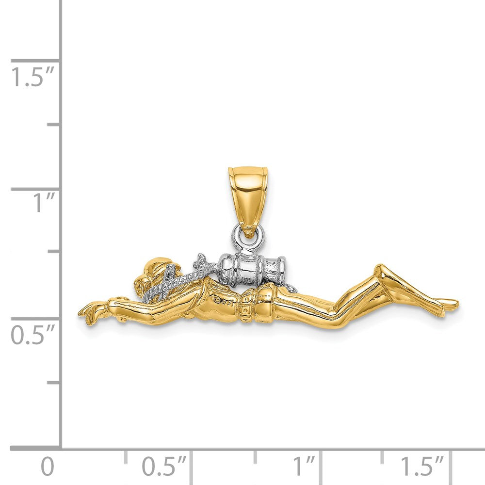 14K Gelb- und Rhodiumgold mit Rhodium 3-D Taucher-Charm (männlich)