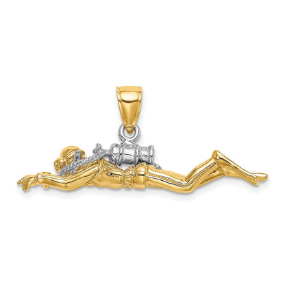 14K Gelb- und Rhodiumgold mit Rhodium 3-D Taucher-Charm (männlich)