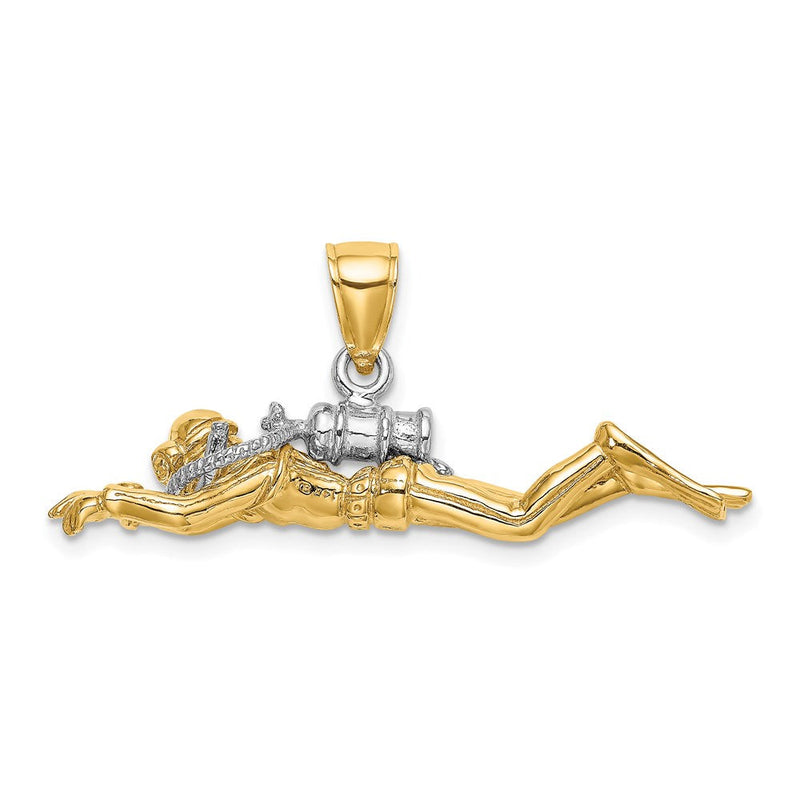14K Gelb- und Rhodiumgold mit Rhodium 3-D Taucher-Charm (männlich)