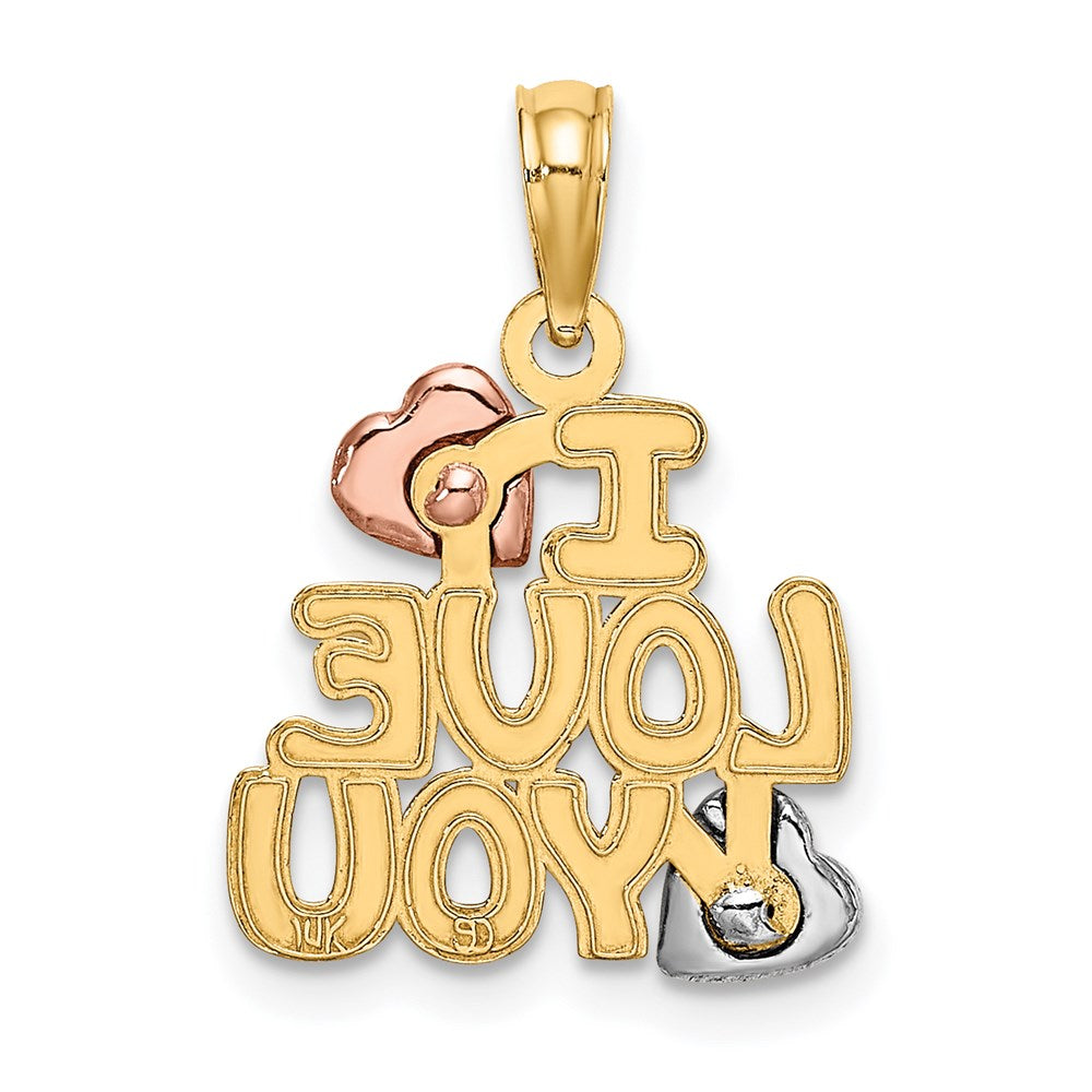 14K Bicolor mit Weiß Rhodium I Liebe You mit Herzen Charm
