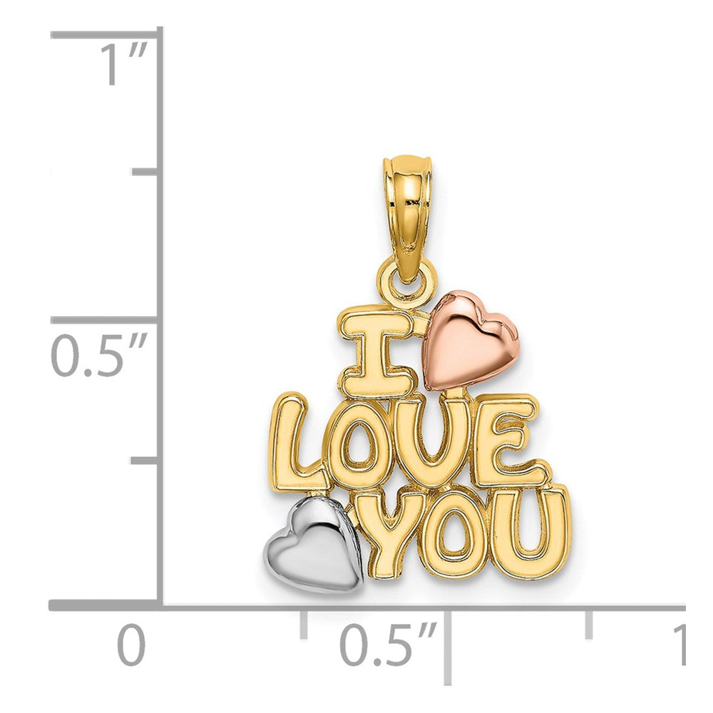 14K Bicolor mit Weiß Rhodium I Liebe You mit Herzen Charm