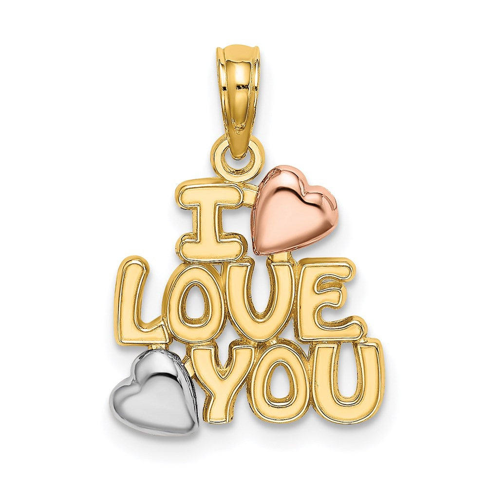 14K Bicolor mit Weiß Rhodium I Liebe You mit Herzen Charm