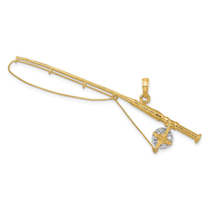 14K Gelb- und Rhodiumgold mit Rhodium 3-D-Angelrute-Charm