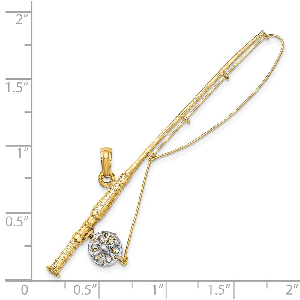 14K Gelb- und Rhodiumgold mit Rhodium 3-D-Angelrute-Charm