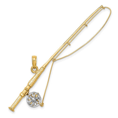 14K Gelb- und Rhodiumgold mit Rhodium 3-D-Angelrute-Charm