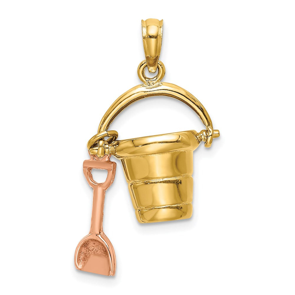 14K Bicolor-Gold 3D-Charm „Ocean City Eimer mit Schaufel" bicolor