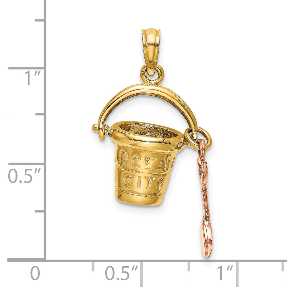 14K Bicolor-Gold 3D-Charm „Ocean City Eimer mit Schaufel" bicolor