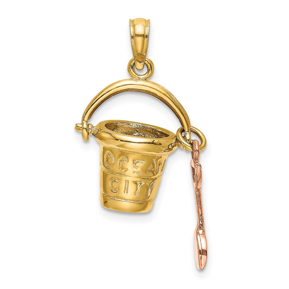 14K Bicolor-Gold 3D-Charm „Ocean City Eimer mit Schaufel" bicolor