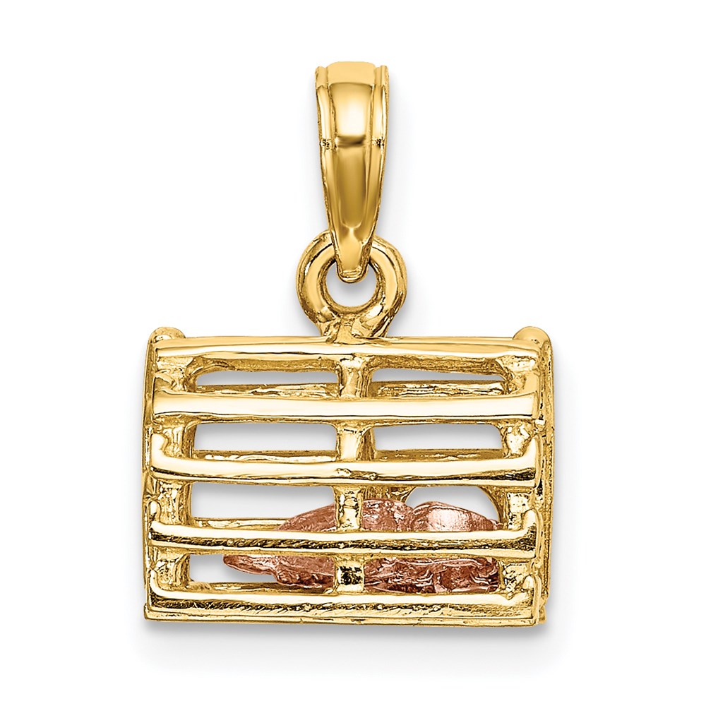 14K Bicolor Gold Bicolor Gold Beweglich 3-d Karabiner(pink)in Trap