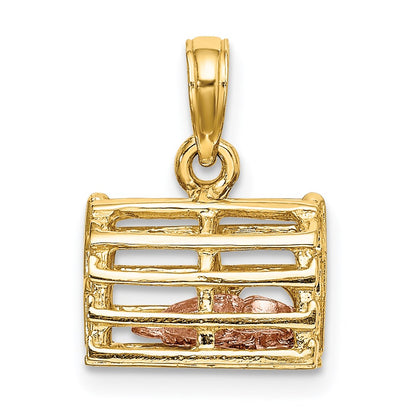 14K Bicolor Gold Bicolor Gold Beweglich 3-d Karabiner(pink)in Trap