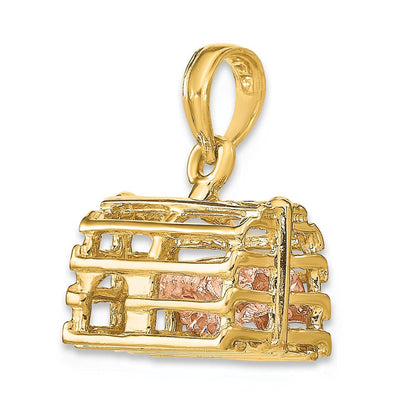 14K Bicolor Gold Bicolor Gold Beweglich 3-d Karabiner(pink)in Trap