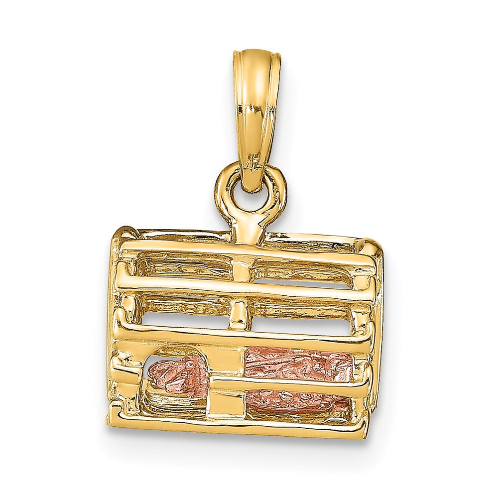 14K Bicolor Gold Bicolor Gold Beweglich 3-d Karabiner(pink)in Trap