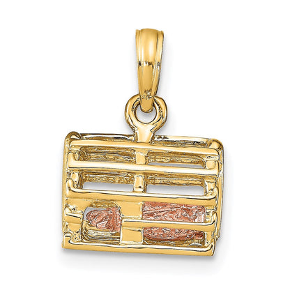 14K Bicolor Gold Bicolor Gold Beweglich 3-d Karabiner(pink)in Trap