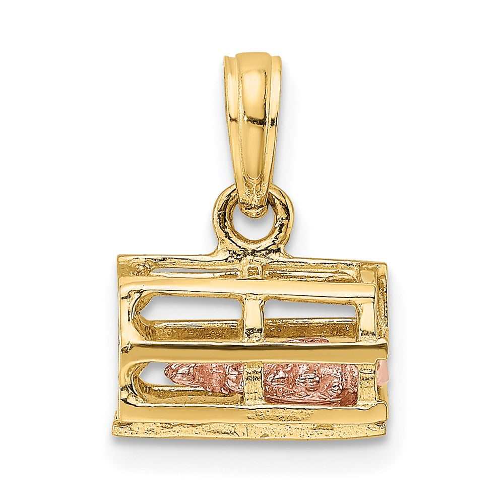 14K Bicolor Gold Bicolor Gold Beweglich 3-d Karabiner(pink)in Trap