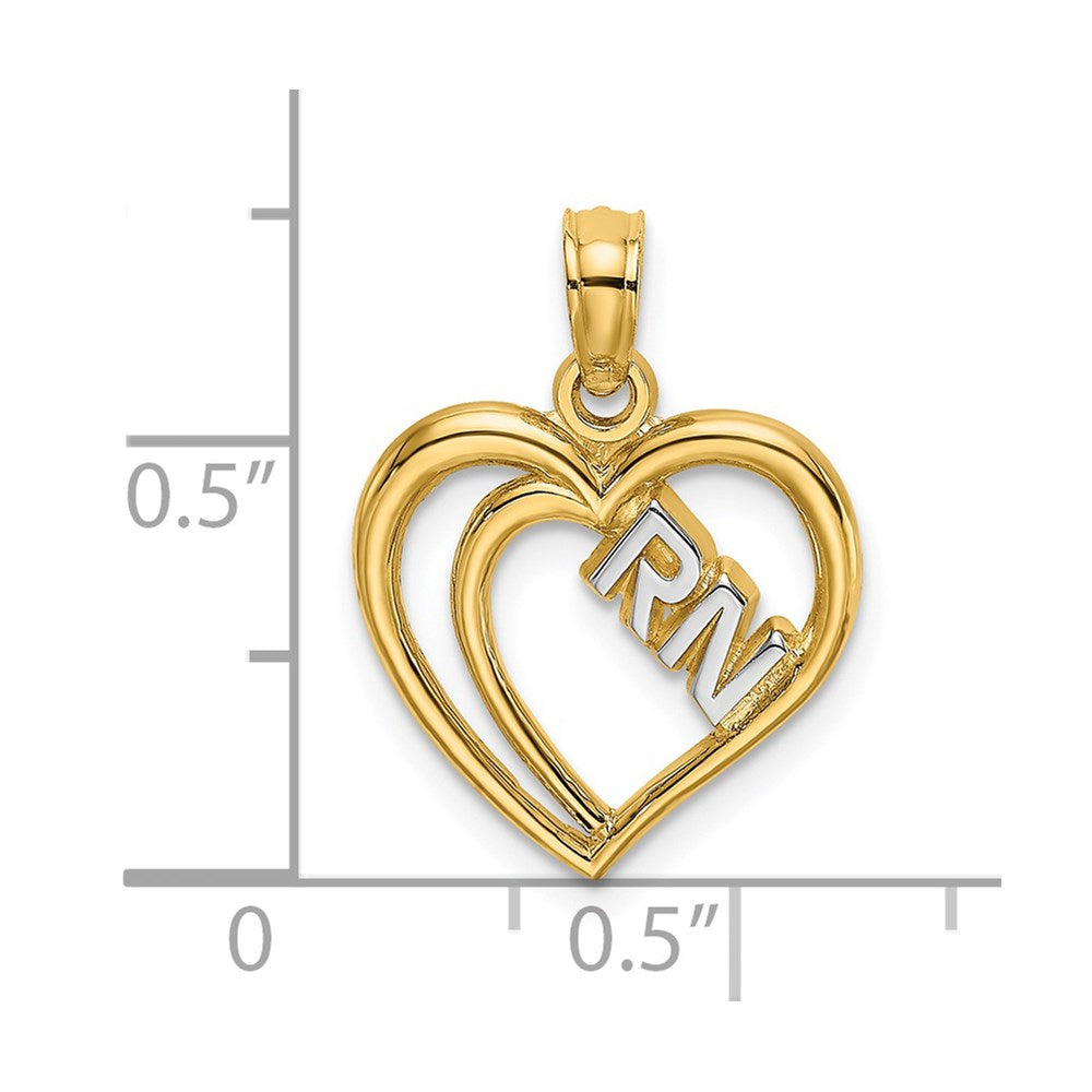 14K Gelb & Rhodium mit Rhodium Rn Inside Doppelt Herzen Charm