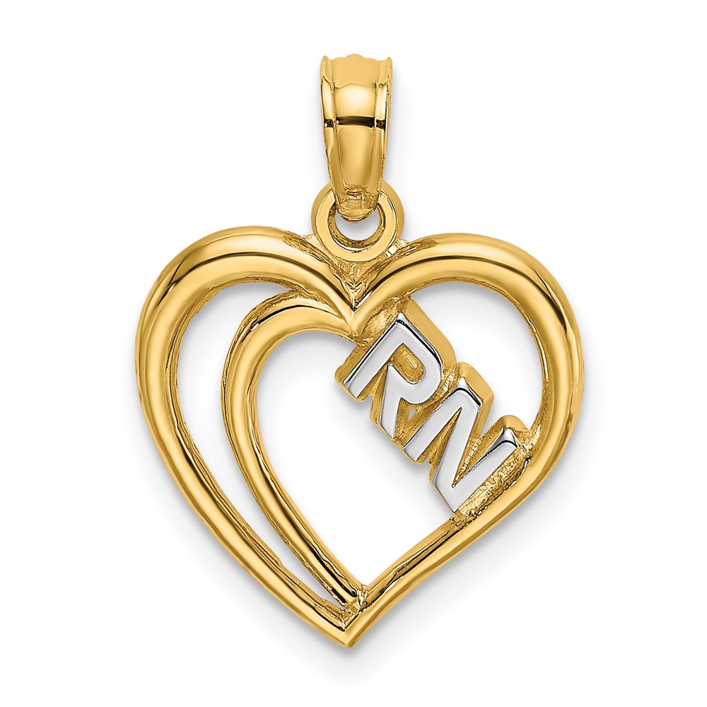 14K Gelb & Rhodium mit Rhodium Rn Inside Doppelt Herzen Charm