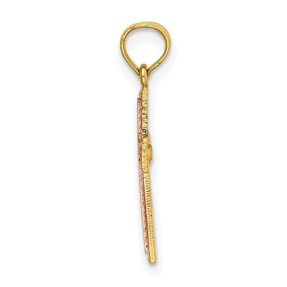 14K Bicolor Poliert Kreuz Charm