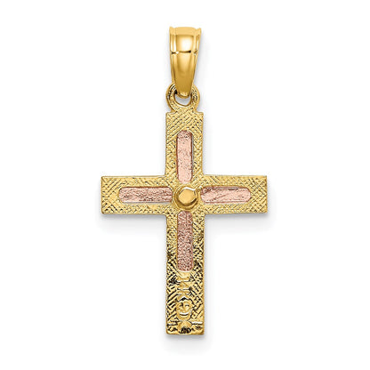 14K Bicolor Poliert Kreuz Charm