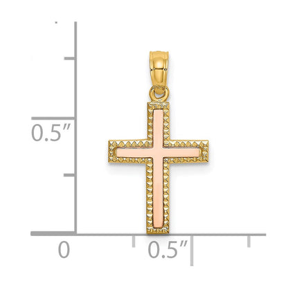 14K Bicolor Poliert Kreuz Charm
