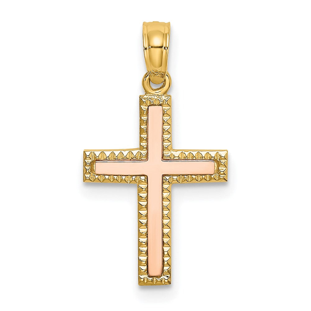 14K Bicolor Poliert Kreuz Charm